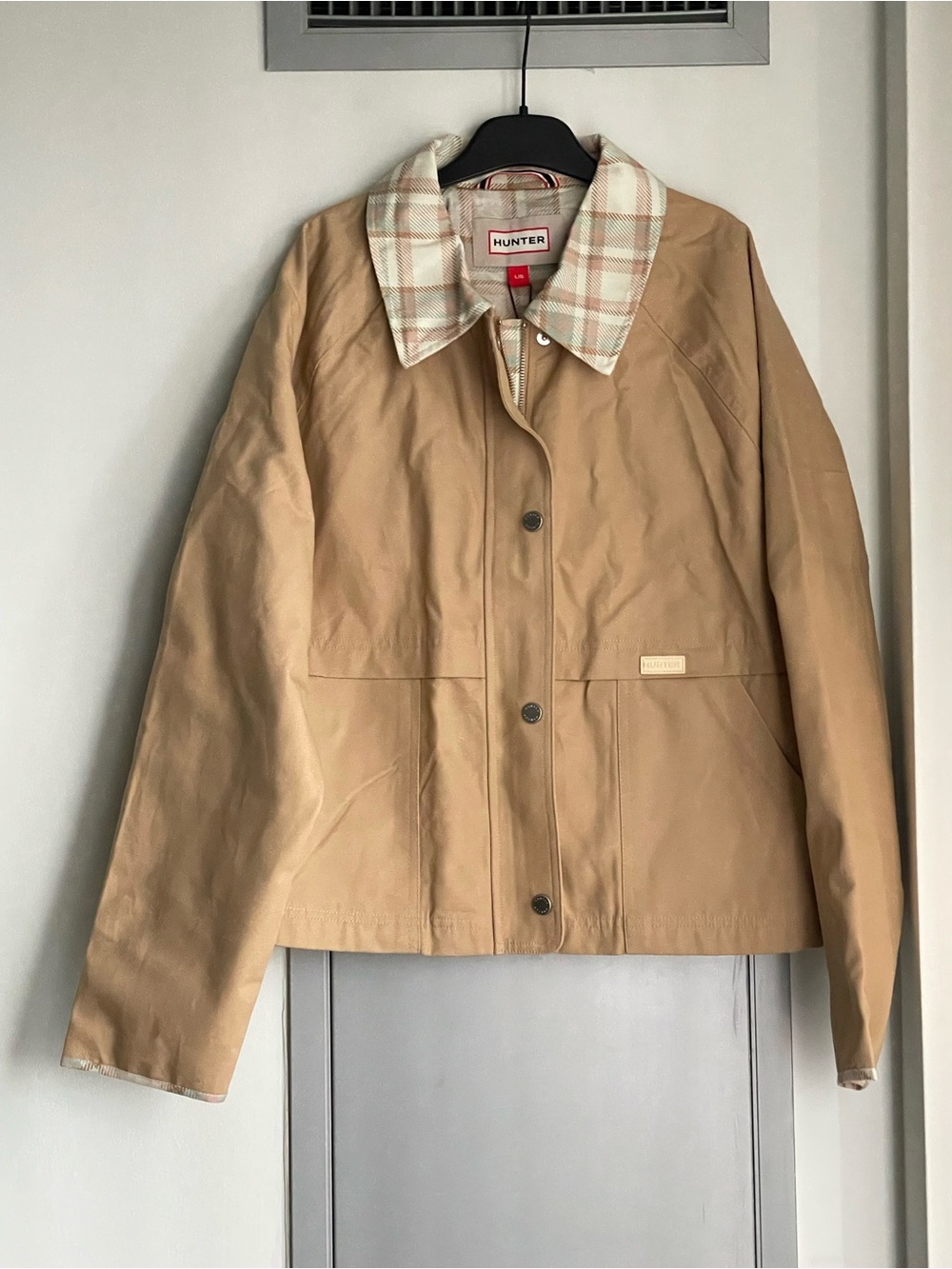 NWT HUNTER ($189) Crop Field Jacket with Tan Plaid-Collar